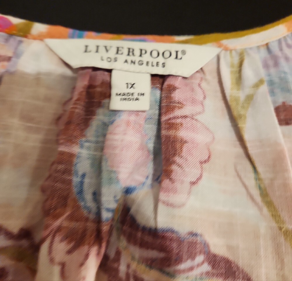 Liverpool Multicolor Floral Split Neck Button Front Blouse Size 1X - Picture 5 of 12